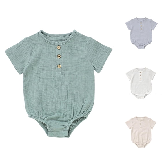 LIIPEE Summer Solid Color Bodysuits For Boys Baby Short Sleeve Henley Neck Casual Onesies Kids Soft Cute Everyday Crawling Clothing,3-6 Months