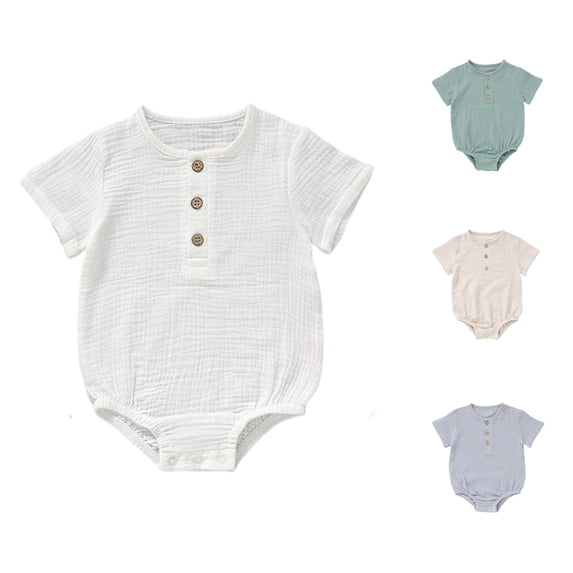LIIPEE Summer Solid Color Bodysuits For Boys Baby Short Sleeve Henley Neck Casual Onesies Kids Soft Cute Everyday Crawling Clothing,6-12 Months