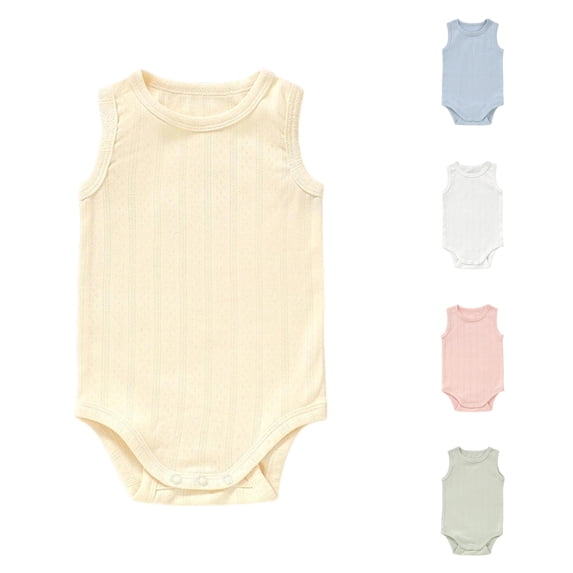 LIIPEE Summer Solid Color Bodysuits For Boys Baby Sleeveless Crew Neck Casual Onesies Kids Soft Cute Everyday Crawling Clothing,0-3 Months
