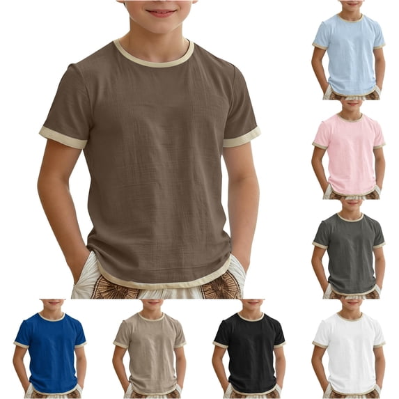LIIPEE T Shirts For Boys Short Sleeve Crew Neck Fashion Color Block Ringer Tees Kids Casual Loose Cute Summer T Shirt,13-14 Years