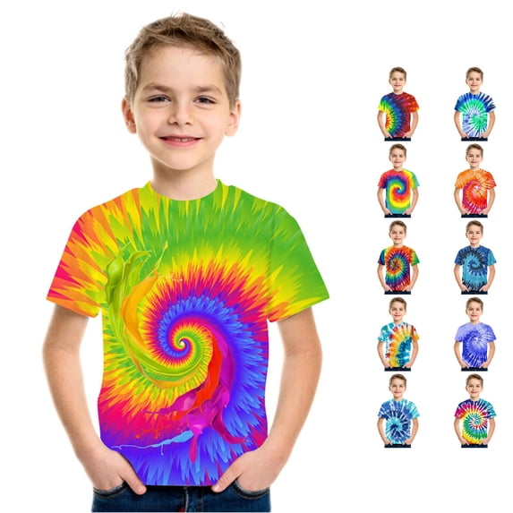 LIIPEE T Shirts For Boys Short Sleeve Crew Neck Fashion Tie Dye Graphic Tees Kids Comfortable Cute Summer Casual T Shirt,13-14 Years