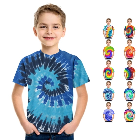 LIIPEE T Shirts For Boys Short Sleeve Crew Neck Fashion Tie Dye Graphic Tees Kids Comfortable Cute Summer Casual T Shirt,6-8 Years