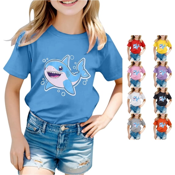 LIIPEE T Shirts For Girls Kids Fashion Short Sleeve Cute Cartoon Sharks Graphic Tees Summer Casual Comfortable Everyday T Shirt,10-11 Years