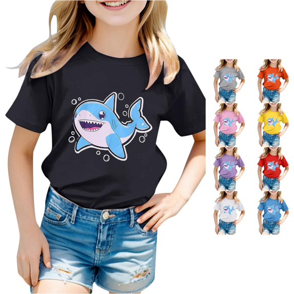 LIIPEE T Shirts For Girls Kids Fashion Short Sleeve Cute Cartoon Sharks Graphic Tees Summer Casual Comfortable Everyday T Shirt,12-24 Months