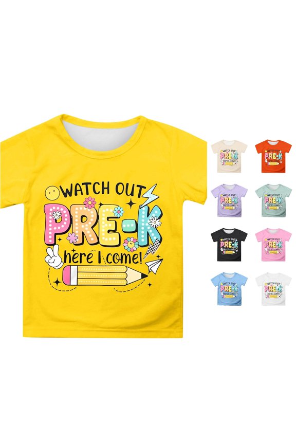 T Shirts For Girls Short Sleeve Cute Fashion Cartoon Letter Graphic Tees Kids Back To School Summer Casual T Shirt,8-9 Years