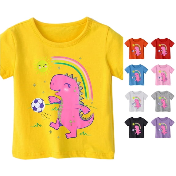 LIIPEE T Shirts For Girls Short Sleeve Fashion Cute Cartoon Dinosaur Graphic Tees Kids Summer Casual Comfortable Everyday T Shirt,3-4 Years