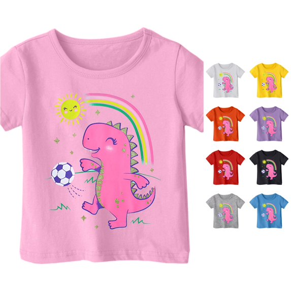 LIIPEE T Shirts For Girls Short Sleeve Fashion Cute Cartoon Dinosaur Graphic Tees Kids Summer Casual Comfortable Everyday T Shirt,4-5 Years