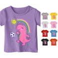 thumbnail image 1 of LIIPEE T Shirts For Girls Short Sleeve Fashion Cute Cartoon Dinosaur Graphic Tees Kids Summer Casual Comfortable Everyday T Shirt,6-7 Years, 1 of 3