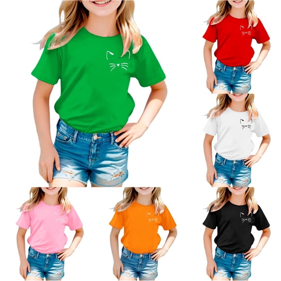 LIIPEE T Shirts For Girls Short Sleeve Fashion Cute Cat Graphic Tees Kids Summer Casual Comfortable Everyday T Shirt,3-4 Years