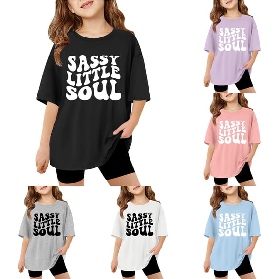 LIIPEE T Shirts For Girls Short Sleeve Fashion Cute Letter Graphic Tees Kids Summer Casual Comfortable Daily Basic T Shirt,13-14 Years