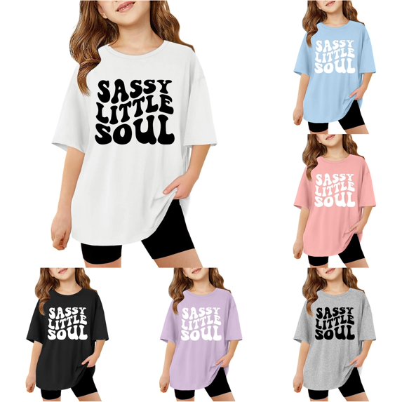 LIIPEE T Shirts For Girls Short Sleeve Fashion Cute Letter Graphic Tees Kids Summer Casual Comfortable Daily Basic T Shirt,13-14 Years