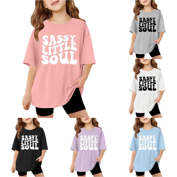 LIIPEE T Shirts For Girls Short Sleeve Fashion Cute Letter Graphic Tees Kids Summer Casual Comfortable Daily Basic T Shirt,13-14 Years