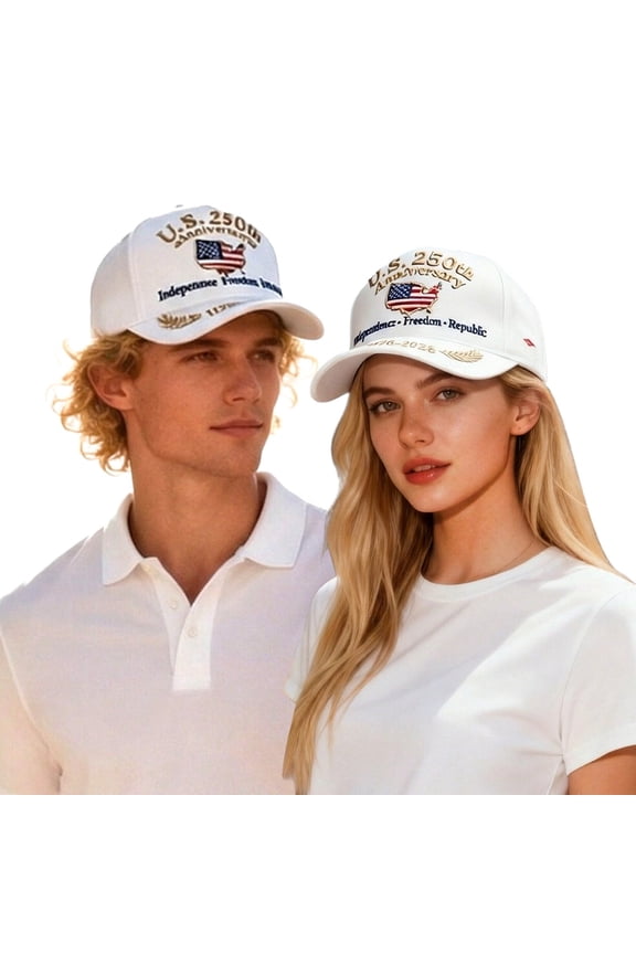 Unisex Baseball Cap Casual Adjustable Letter US National Flag Printed Fashion Hat Outdoor Celebrate America's 250th Anniversary Comfortable Breathable Daily Sun Hat,White,One Size