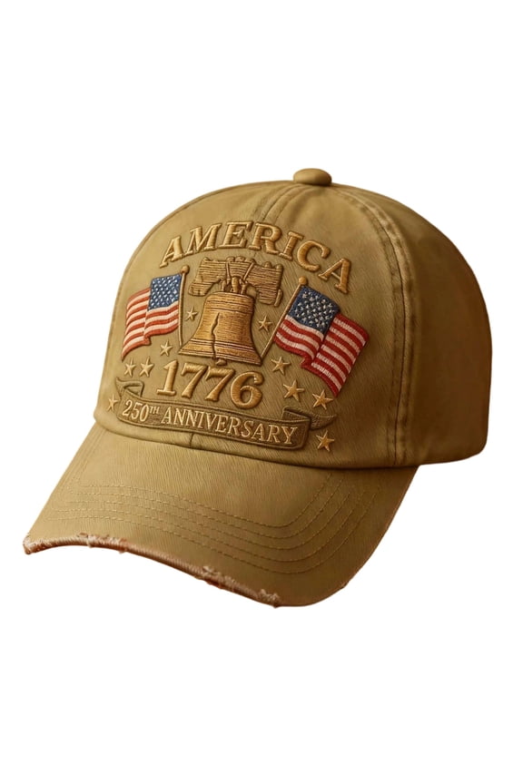 Unisex Baseball Cap Casual US National Flag Letter Five-Pointed Stars Embroidered Classic Hat Celebrate America's 250th Anniversary Fashion Comfortable Breathable Daily Sun Hat,Khaki,One Size