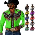 thumbnail image 1 of LIIPEE Western Cowboy Floral Graphic Shirt For Men Long Sleeve Turn Down Collar Button Up Shirts Male Comfortable Breathable Tops,XL, 1 of 4