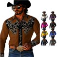 thumbnail image 1 of LIIPEE Western Cowboy Floral Graphic Shirt For Men Long Sleeve Turn Down Collar Button Up Shirts Male Comfortable Breathable Tops,XXXXL, 1 of 4
