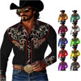 thumbnail image 1 of LIIPEE Western Cowboy Floral Graphic Shirt For Men Long Sleeve Turn Down Collar Button Up Shirts Male Comfortable Breathable Tops,XXXXXL, 1 of 4