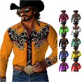 thumbnail image 1 of LIIPEE Western Cowboy Floral Graphic Shirt For Men Long Sleeve Turn Down Collar Button Up Shirts Male Comfortable Breathable Tops,XXXXXL, 1 of 4