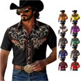 thumbnail image 1 of LIIPEE Western Cowboy Floral Graphic Shirt For Men Short Sleeve Turn Down Collar Button Up Shirts Male Comfortable Breathable Tops,L, 1 of 5