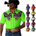 thumbnail image 1 of LIIPEE Western Cowboy Floral Graphic Shirt For Men Short Sleeve Turn Down Collar Button Up Shirts Male Comfortable Breathable Tops,L, 1 of 5