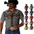 thumbnail image 1 of LIIPEE Western Cowboy Floral Graphic Shirt For Men Short Sleeve Turn Down Collar Button Up Shirts Male Comfortable Breathable Tops,M, 1 of 5
