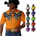 thumbnail image 1 of LIIPEE Western Cowboy Floral Graphic Shirt For Men Short Sleeve Turn Down Collar Button Up Shirts Male Comfortable Breathable Tops,S, 1 of 5