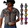 thumbnail image 1 of LIIPEE Western Cowboy Floral Graphic Shirt For Men Short Sleeve Turn Down Collar Button Up Shirts Male Comfortable Breathable Tops,XL, 1 of 5