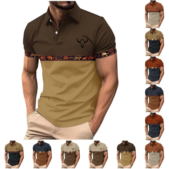 LIIPEE Western Cowboy Graphic Polo Shirt For Men Short Sleeve Tennis Collar Shirts Male Comfortable Breathable Summer Polos,M