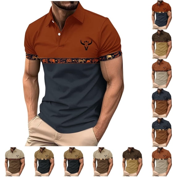 LIIPEE Western Cowboy Graphic Polo Shirt For Men Short Sleeve Tennis Collar Shirts Male Comfortable Breathable Summer Polos,XXXL