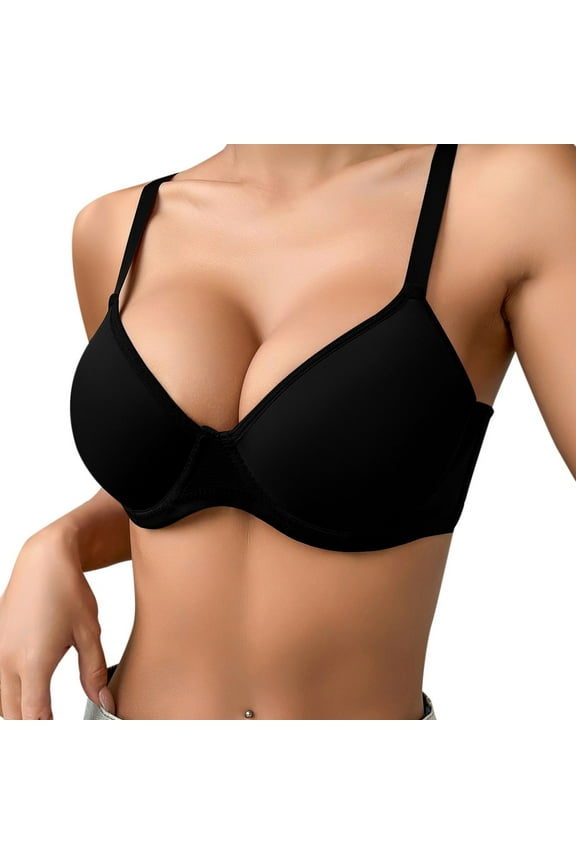 Women Bra Solid Color Seamless Push Up Underwire Triple Breasted Sports Bra Woman Trendy Holiday Party Cycling Bras,Black,85D