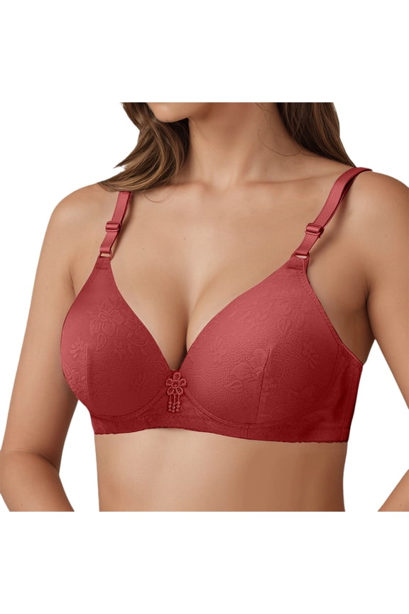 Women Bras Solid Color Plus Size Full Coverage Underwire Bralette Seamless Push Up Bralette Bra Woman Elegant Birthday Wedding Weekend Bras,Red,42