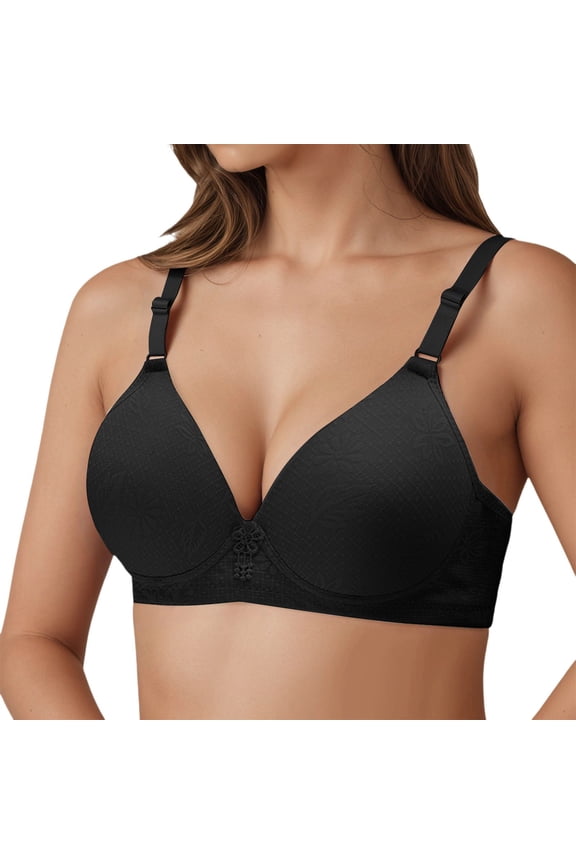 Women Bras Solid Color Plus Size Full Coverage Underwire Bralette Seamless Push Up Bralette Bra Woman Stylish Birthday Wedding Weekend Bras,Black,36