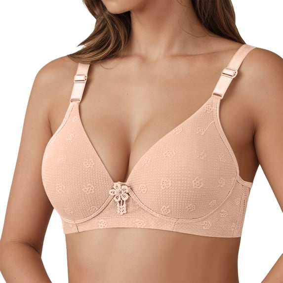 LIIPEE Women Bras Solid Color Plus Size Full Coverage V Neck Underwire Bralette Seamless Push Up Bralette Bra Woman Classic Casual Daily Party Bras,Pink,42