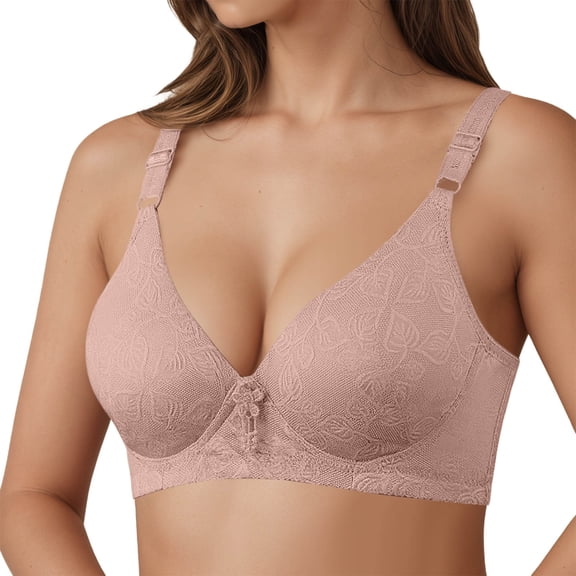 LIIPEE Women Bras Solid Color Plus Size Full Coverage V Neck Underwire Bralette Seamless Push Up Bralette Bra Woman Comfort Birthday Wedding Weekend Bras,Light Purple,42