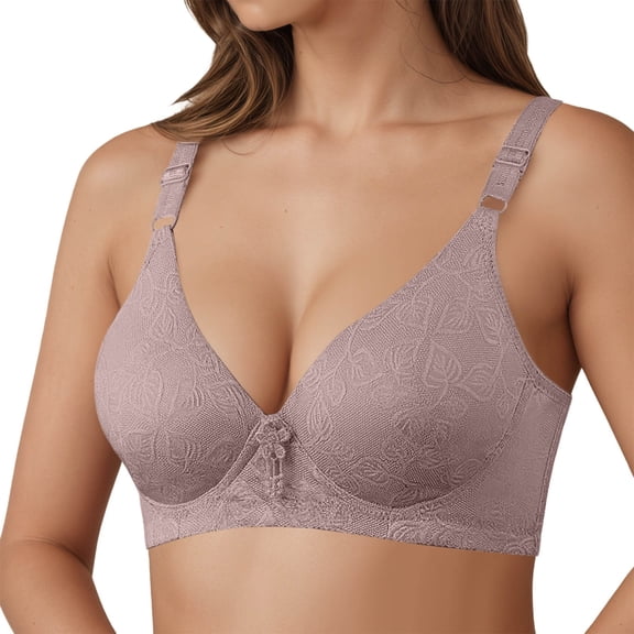 LIIPEE Women Bras Solid Color Plus Size Full Coverage V Neck Underwire Bralette Seamless Push Up Bralette Bra Woman Stylish Birthday Wedding Weekend Bras,Grey,36