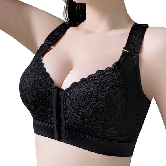 LIIPEE Women Bras Solid Color Plus Size Lace Trim Full Coverage Underwire Bralette Seamless Push Up Bralette Bra Woman Leisure Birthday Wedding Weekend Bras,Black,40
