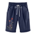 thumbnail image 1 of LIIPEE Women Casual Pants Plus Size Flower Printed Elastic High Waist Drawstring Straight Wide Leg Knee-Length Pants Trousers With Pockets Female Stylish Daily Wear Going Out Pants,Navy,Xl, 1 of 4