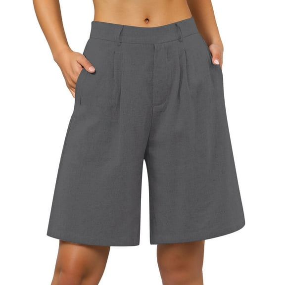 LIIPEE Women Casual Pants Solid Color High Waisted Knee-Length Pants With Pockets Female Classic Holidays Vacations Pants,Grey,M