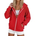 thumbnail image 1 of LIIPEE Women Hoodies Solid Color Raglan Sleeve Hooded Zip Up Coat Tops With Pockets Woman Elegant Birthday Wedding Weekend Sweatshirt,Red,Xl, 1 of 4