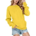 thumbnail image 1 of LIIPEE Women Hoodless Warm Solid Color Long Sleeve Round Neck Casual Athletic Pullover Tops With Pocket Woman Comfort Holiday Party Photoshoot Sweatshirts,Yellow,S, 1 of 4