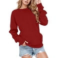 thumbnail image 1 of LIIPEE Women Hoodless Warm Solid Color Long Sleeve Round Neck Casual Athletic Pullover Tops With Pocket Woman Versatile Holiday Party Photoshoot Sweatshirts,Brick Red,S, 1 of 4