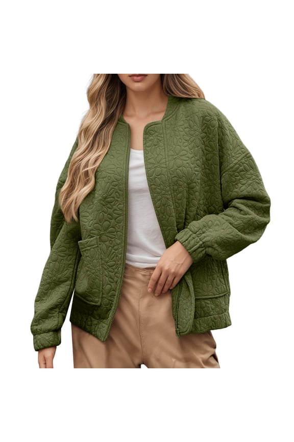Women Jacket Solid Color Long Sleeve Zip Up Cardigan Coat Top With Pockets Woman Stylish Birthday Wedding Weekend Jackets,Green,S