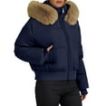 thumbnail image 1 of LIIPEE Women Down Jacket Warm Loose Fit Solid Color Long Sleeve Hooded Zip Up Coat With Pockets Woman Versatile Climbing Hiking Camping Cycling Jackets,Navy,L, 1 of 5