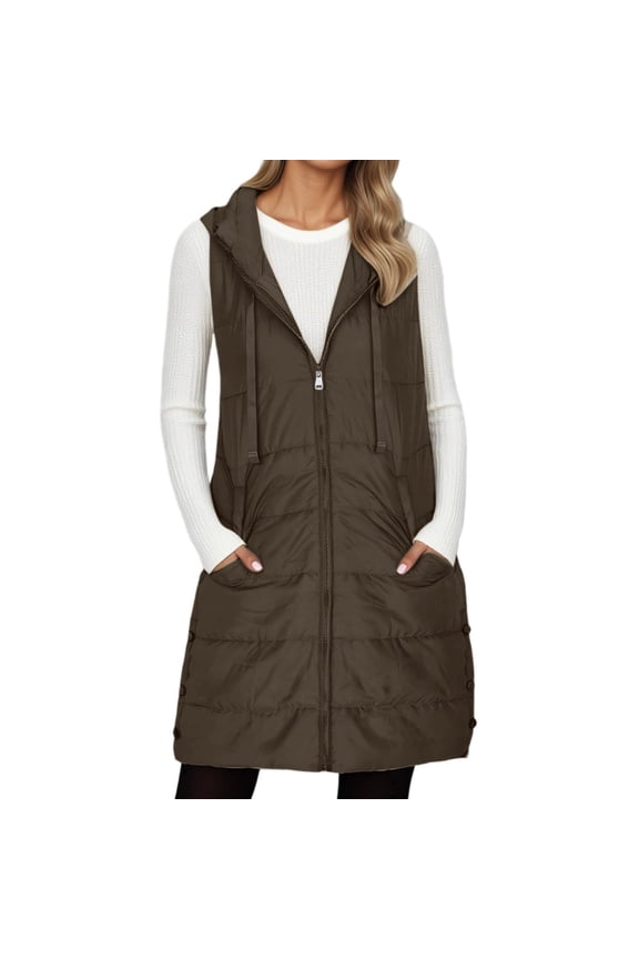Women Down Jacket Warm Loose Fit Solid Color Sleeveless Hooded Zip Up Vest Coat With Pockets Woman Handsome Holiday Party Photoshoot Jackets,Coffee,S