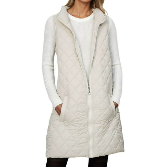 LIIPEE Women Jacket Warm Loose Fit Solid Color Sleeveless Zip Up Vest Coat With Pockets Woman Elegant Indoor Outdoor Wear Jackets,Beige,L