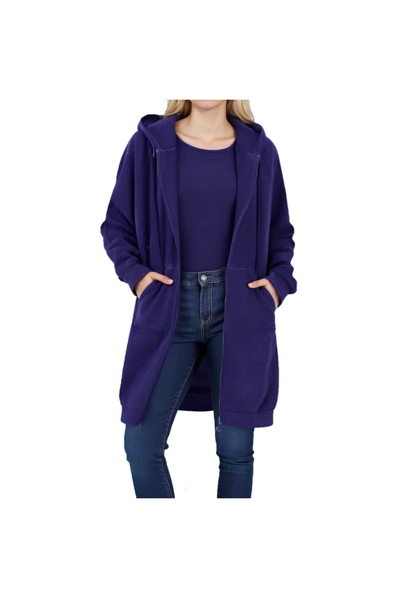 Women Jacket Warm Solid Color Long Sleeve Hooded Zip Up Long Coat With Pockets Woman Handsome Casual Daily Party Jackets,Dark Purple,S