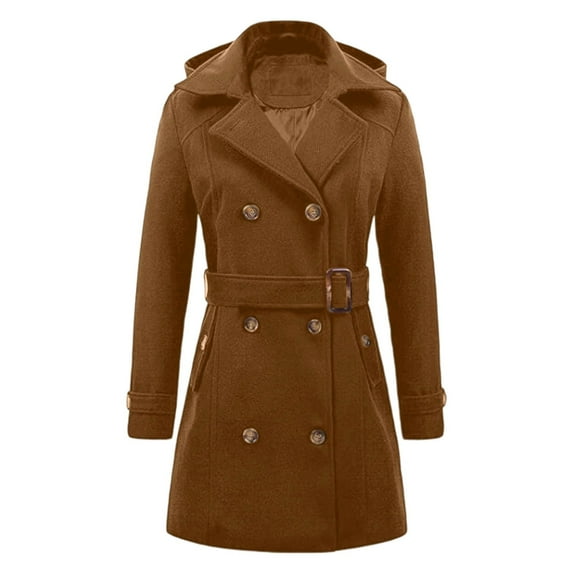 LIIPEE Women Jacket Warm Solid Color Plus Size Long Sleeve Button Hooded Coat With Belt Woman Comfort Climbing Hiking Camping Cycling Jackets,Brown,Xxxl