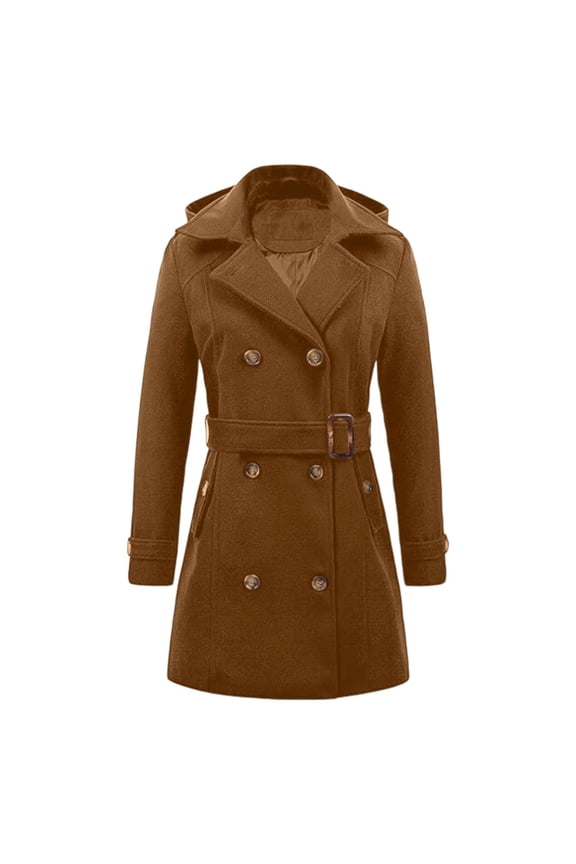 Women Jacket Warm Solid Color Plus Size Long Sleeve Button Hooded Coat With Belt Woman Elegant Holiday Party Photoshoot Jackets,Brown,S