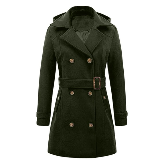 LIIPEE Women Jacket Warm Solid Color Plus Size Long Sleeve Button Hooded Coat With Belt Woman Leisure Casual Daily Party Jackets,Army Green,Xxxl