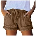 thumbnail image 1 of LIIPEE Women Jean Shorts Casual Elastic High Waist Tassels Drawstring Denim Shorts With Pockets Female Trendy Daily Wear Going Out Shorts,Khaki,L, 1 of 6